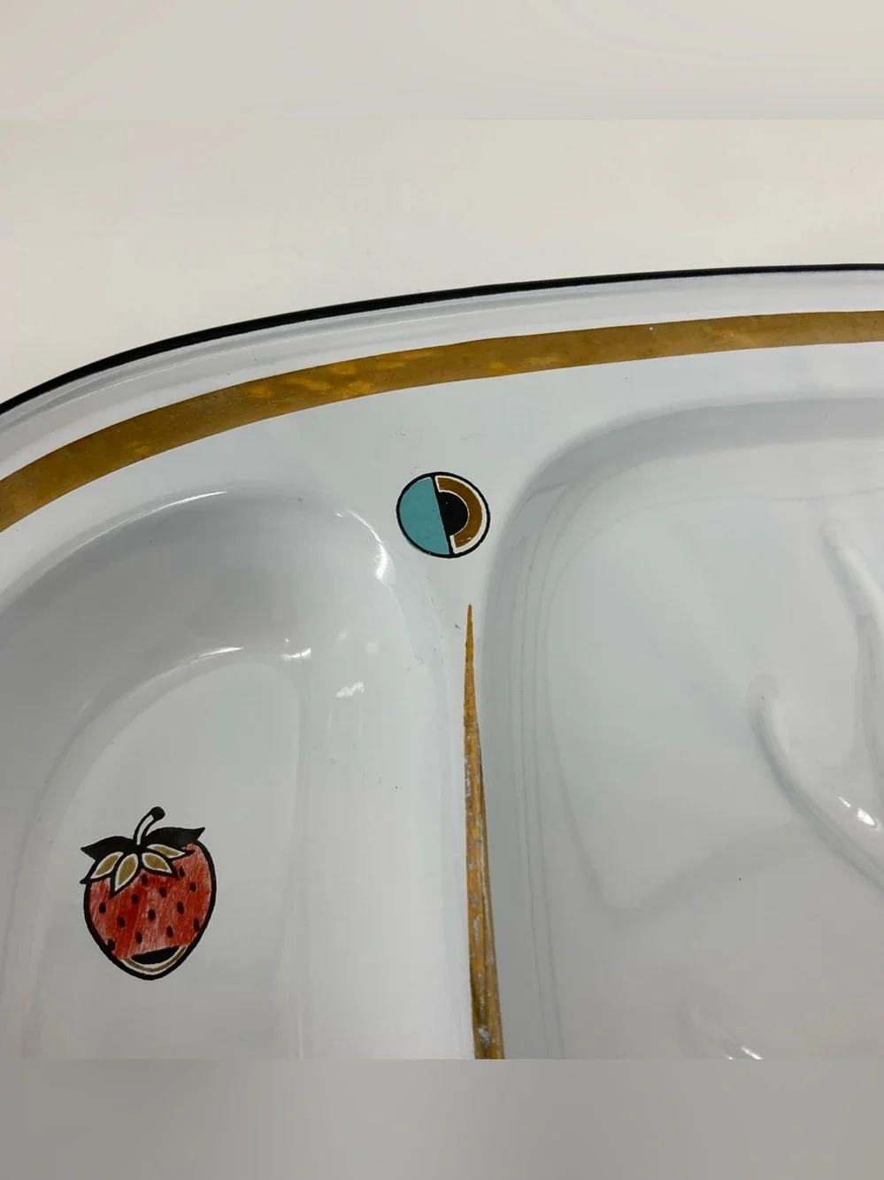 Vtg Georges Briard Enamel Divided Serving Tray MCM Fruit Gold-Trimmed Retro 18